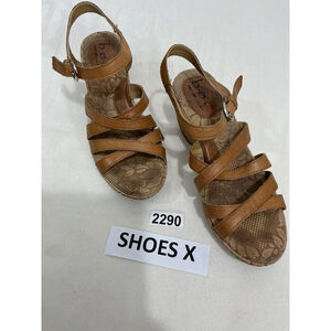 Womans Boc Brown Leather Strappy Open Toe Sling Back Wedge Sandal Size 7